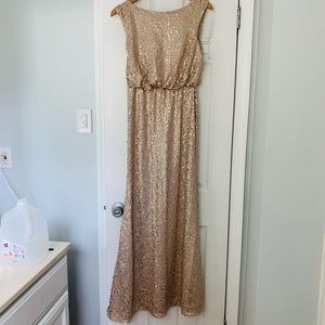 David’s Bridal Metallic Gold Sequined Bridesmaid Dress